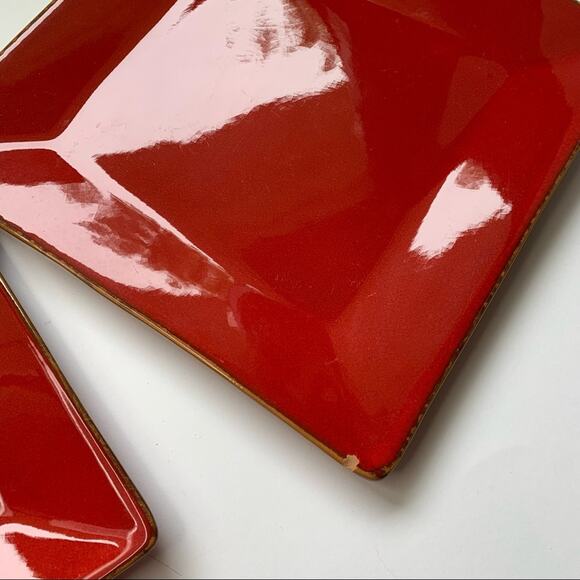 VIETRI 3 Large Square Rosso Vecchio RETIRED Red Glaze Pottery Plates Italy - Picture 5 of 5